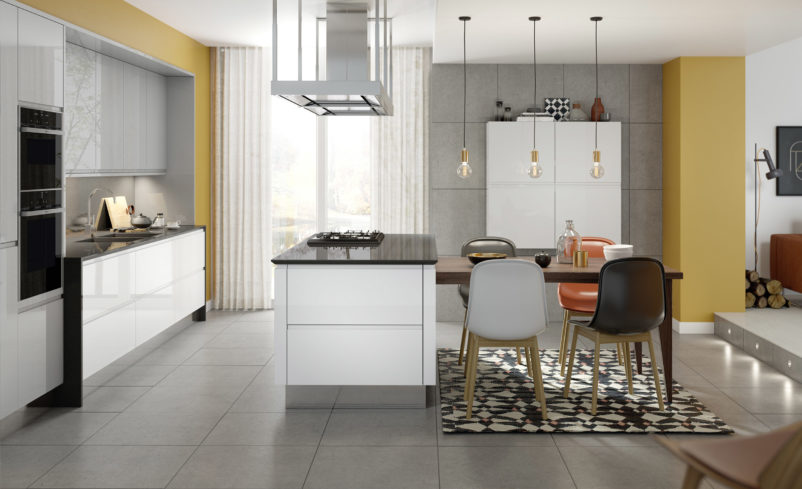 Modern Spacious Kitchen With Yellow Walls